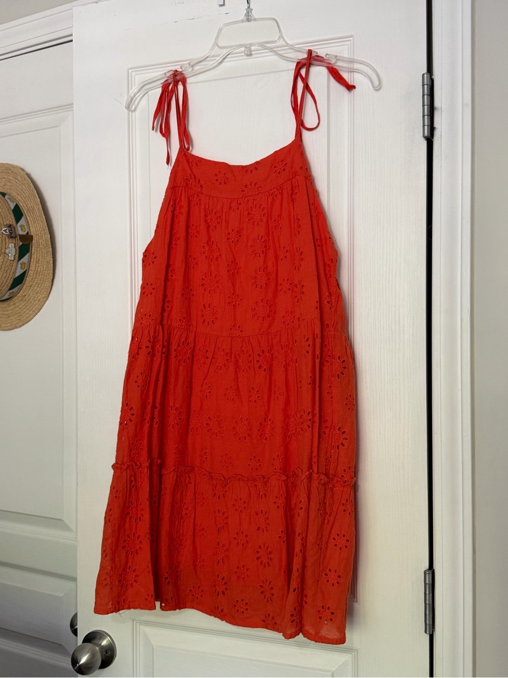 Altar'd State orange cotton eyelet dress with floral pattern, size S